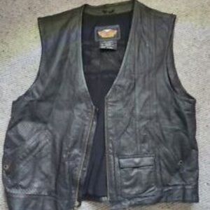 Vintage Harley Davidson Eagle Black Leather Biker Motorcycle Vest Size XL